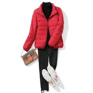 Eddie Bauer red puffer jacket coat down filled size L Ladies